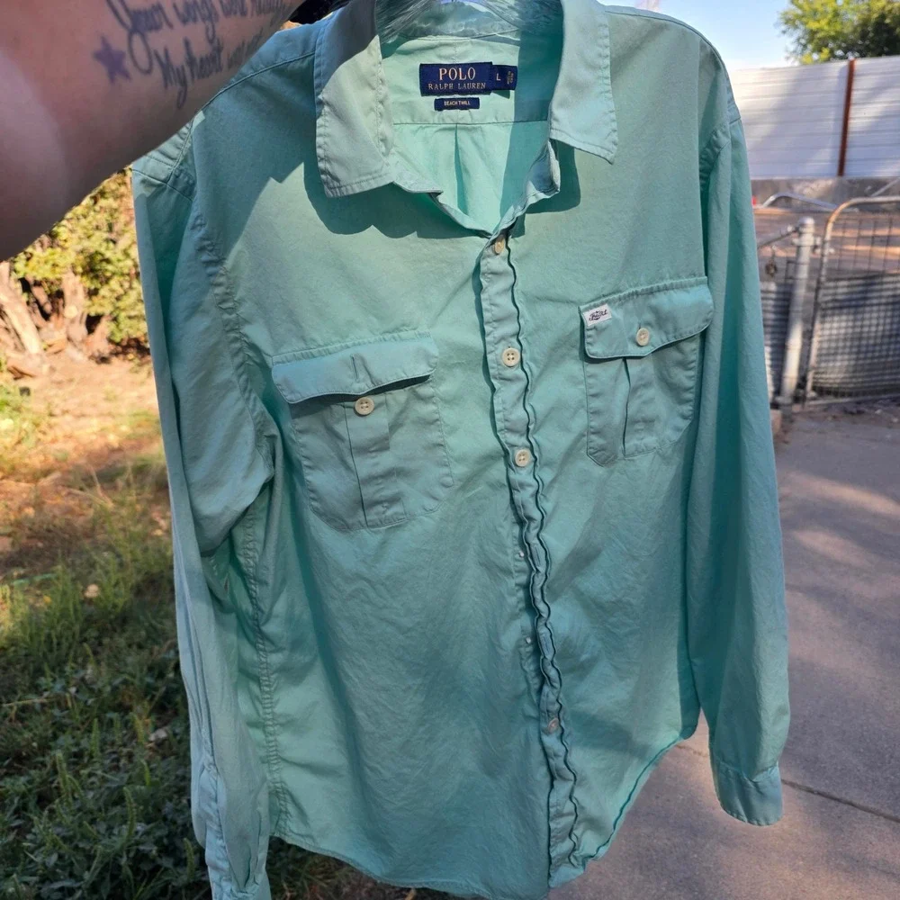 Polo Ralph Lauren Beach Twill Shirt Mens Large Mint Green Long Sleeve Button Up